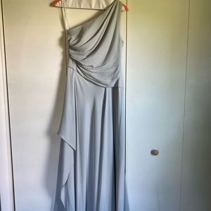 One shoulder Georgette cascade bridesmaid dress.